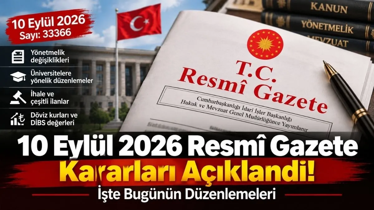10 Eylül Perşembe Resmi Gazete, Bugünkü Resmi Gazete İlanları