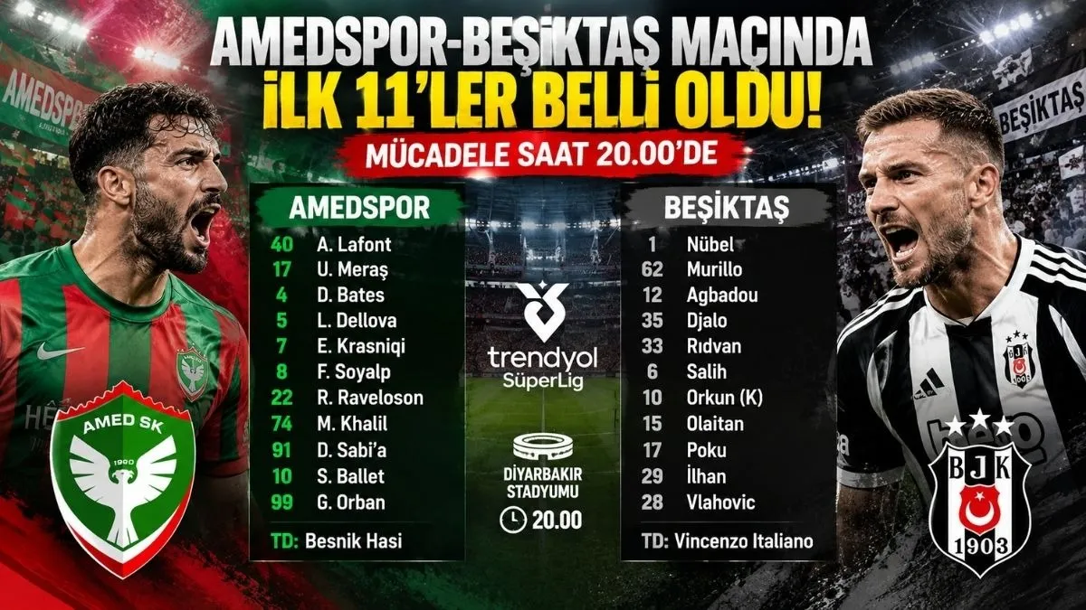 Amedspor Beşiktaş Maçında İlk 11’ler Belli Oldu! Maç Saat 20.00’de başlıyor
