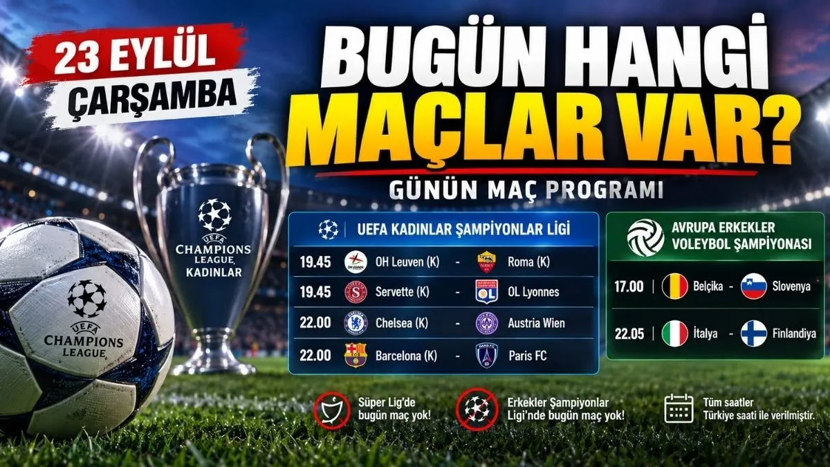 Bugün Kimin Maçı Var? Bu Akşam Hangi Maçlar Var? 23 Eylül Bugünkü Maçlar