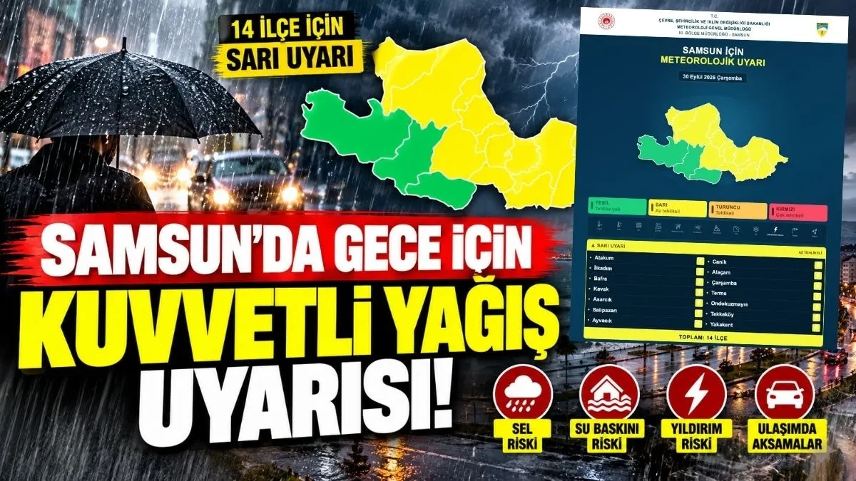 Samsun’da Bu Gece Dikkat! Kuvvetli Sağanak Bekleniyor 30 Eylül Çarşamba Samsun Hava Durumu