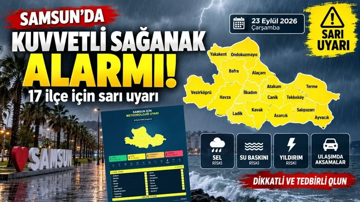 Samsun’da Kuvvetli Sağanak uyarısı, Samsun İçin Sarı Alarm! 17 İlçede Kuvvetli Sağanak Bekleniyor