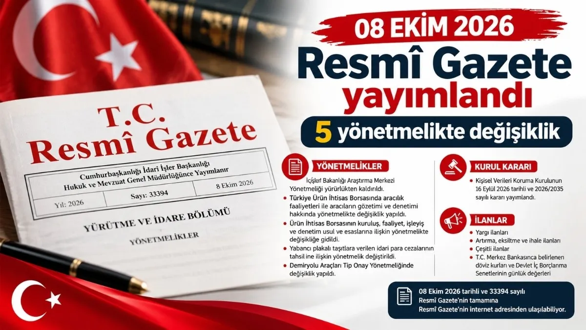 08 Ekim Resmî Gazete yayımlandı! Bugünkü resmi gazete