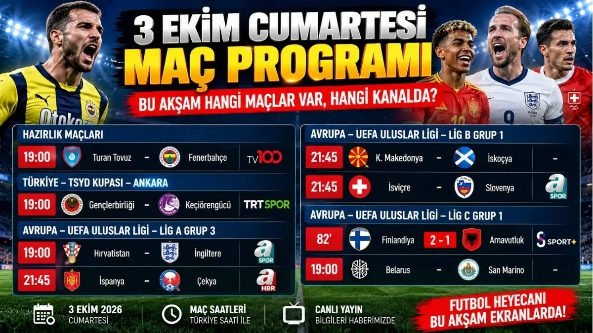 Bu Akşam Hangi Maçlar Var, Bu Akşam Hangi Kanalda Maç Var? 3 Ekim Cumartesi Maçları