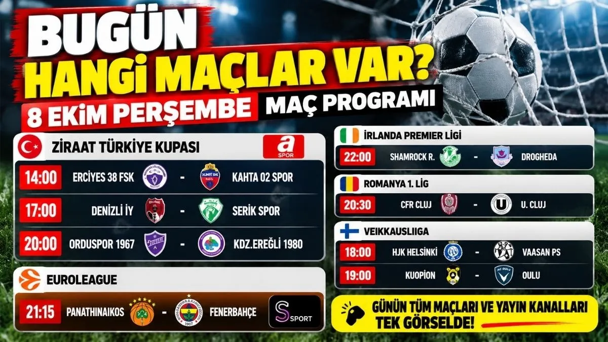 Bugün Hangi Maçlar Var, Saat Kaçta ve Hangi Kanalda? 8 Ekim Perşembe Maçları