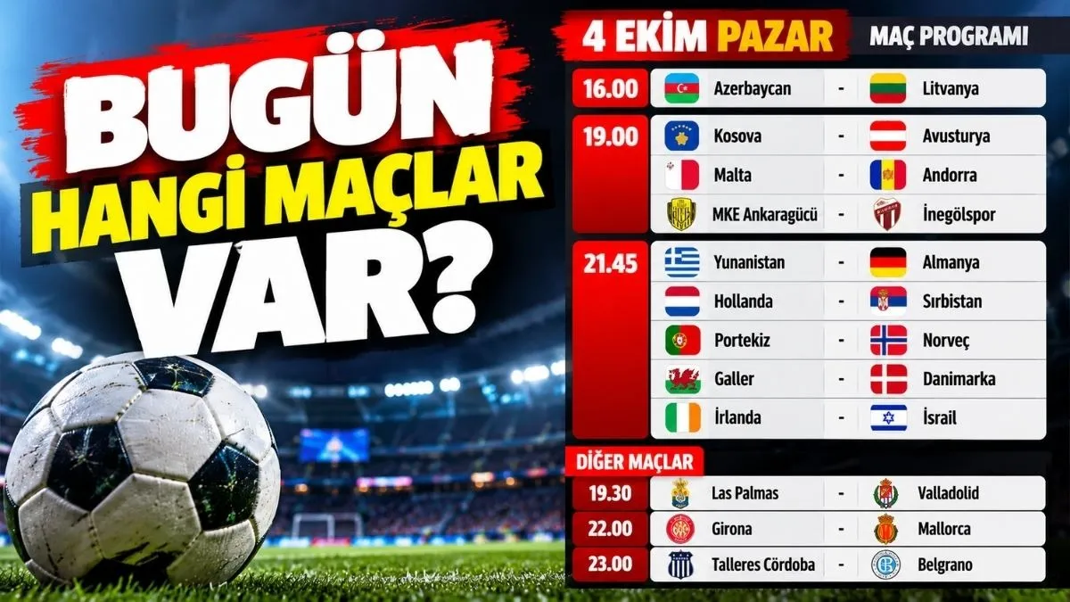 Bugün Kimin Maçı Var? Bugün Hangi Maçlar Var? 4 Ekim Pazar Maç Saatleri