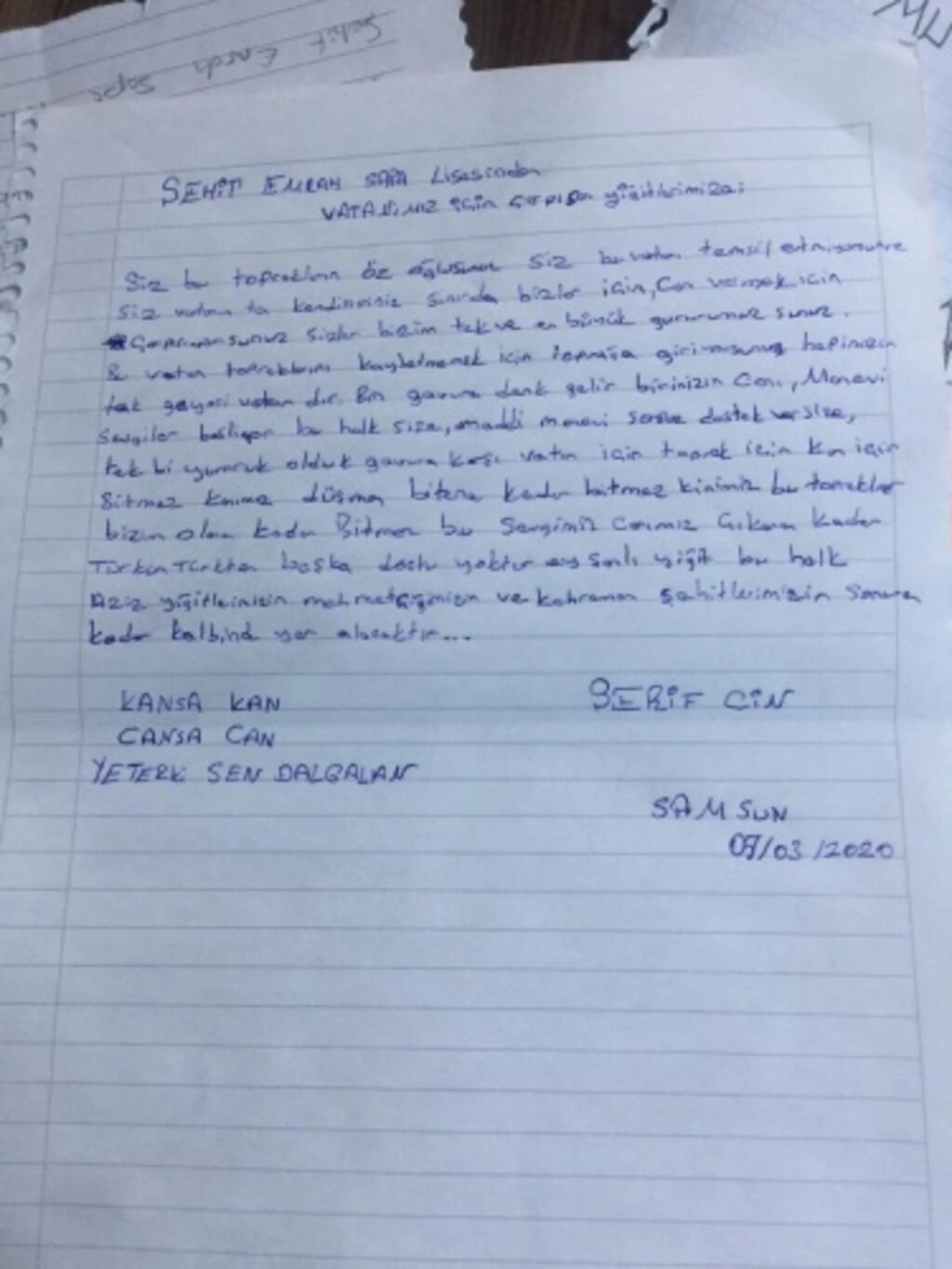 Atakum'dan İdlib'deki Mehmetçiğimize destek mektupları