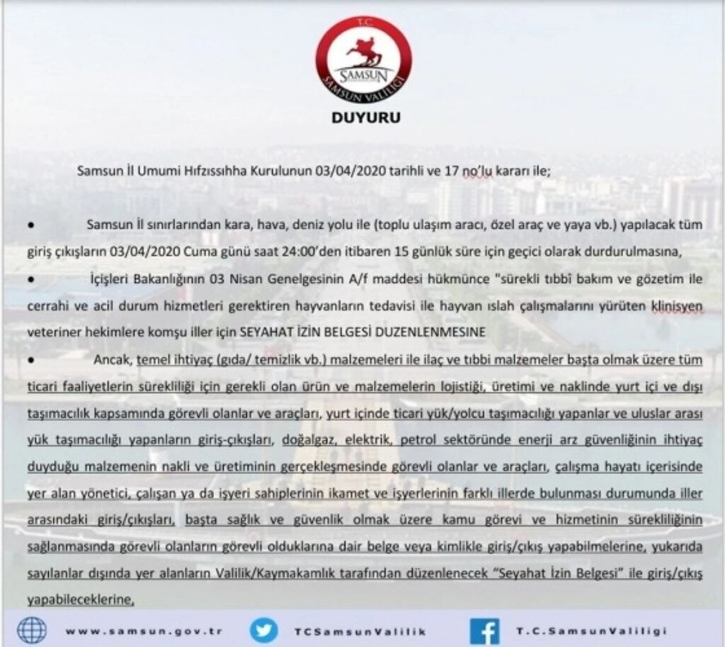 Samsun İl Pandemi Kurulu Toplandı, işte alınan kararlar!