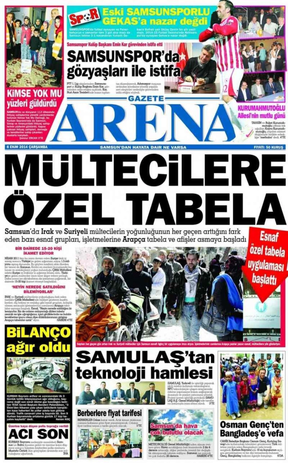 8 Ekim Samsun'un yerel gazeteleri