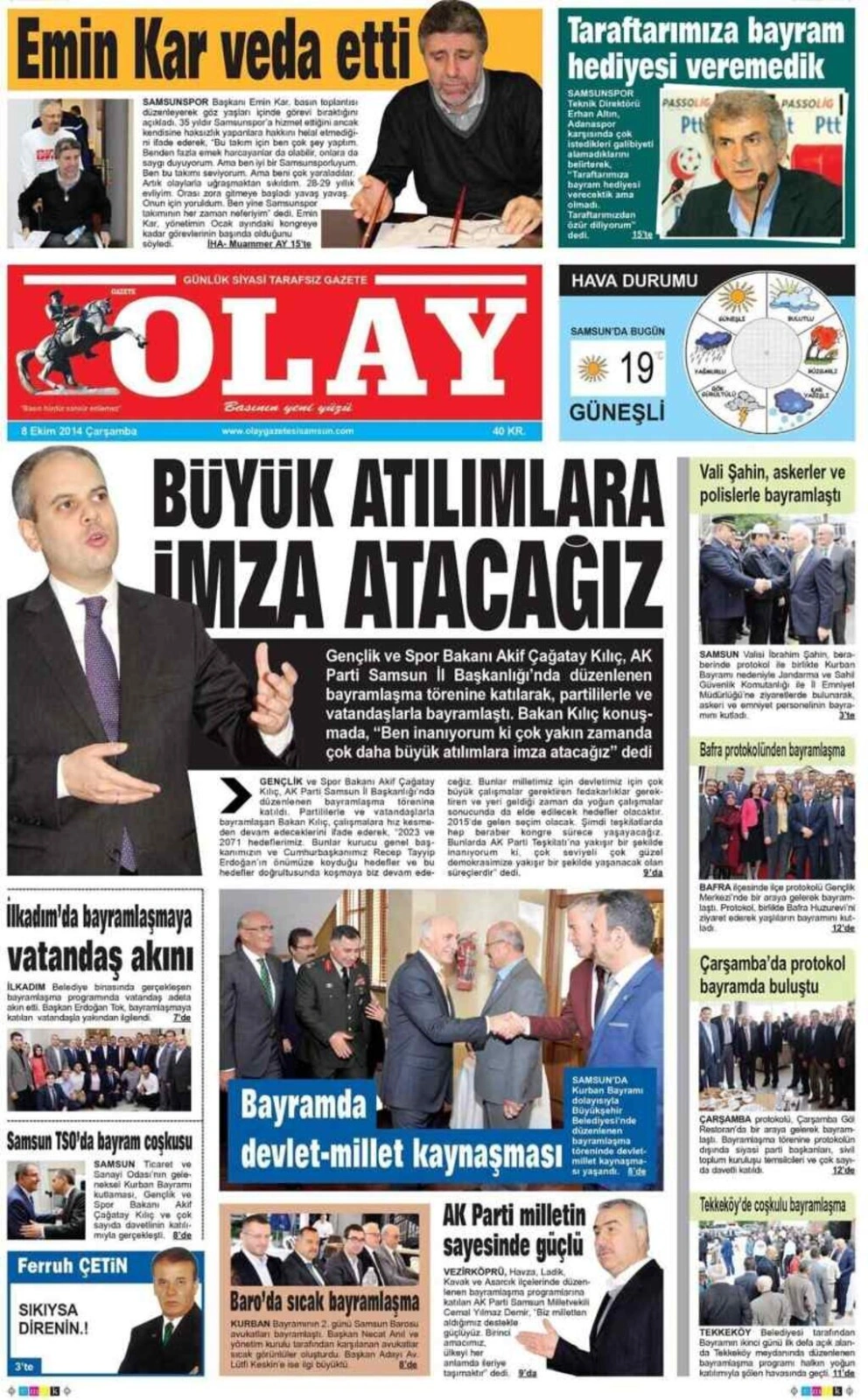 8 Ekim Samsun'un yerel gazeteleri