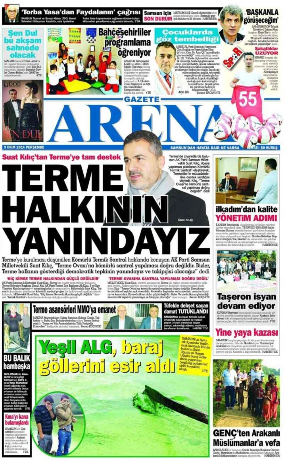 9 Ekim Perşembe Samsun Yerel Gazeteleri