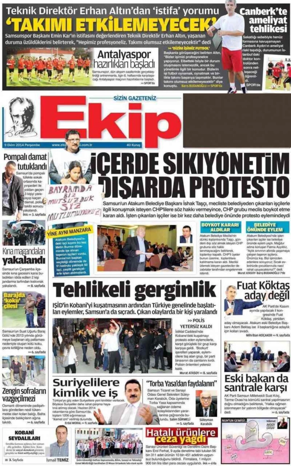 9 Ekim Perşembe Samsun Yerel Gazeteleri