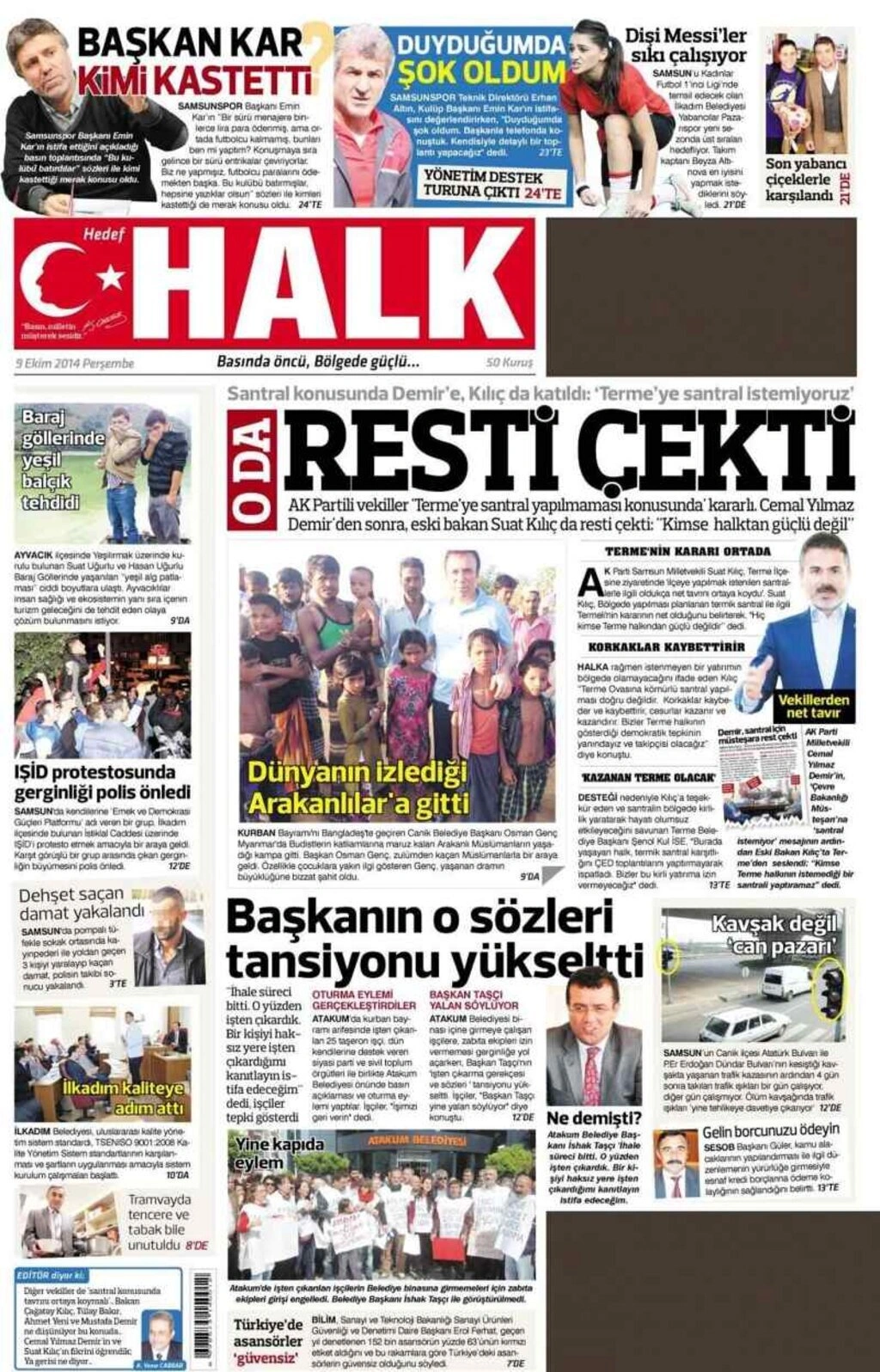 9 Ekim Perşembe Samsun Yerel Gazeteleri