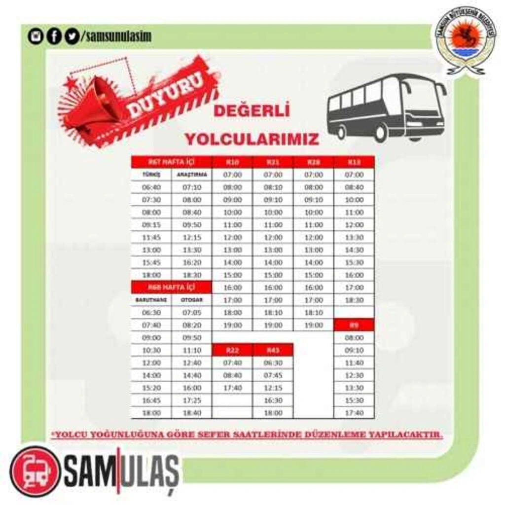 Samsun tramvay ve otobüs sefer saatleri (30 Nisan 2021) tam kapanma dönemi