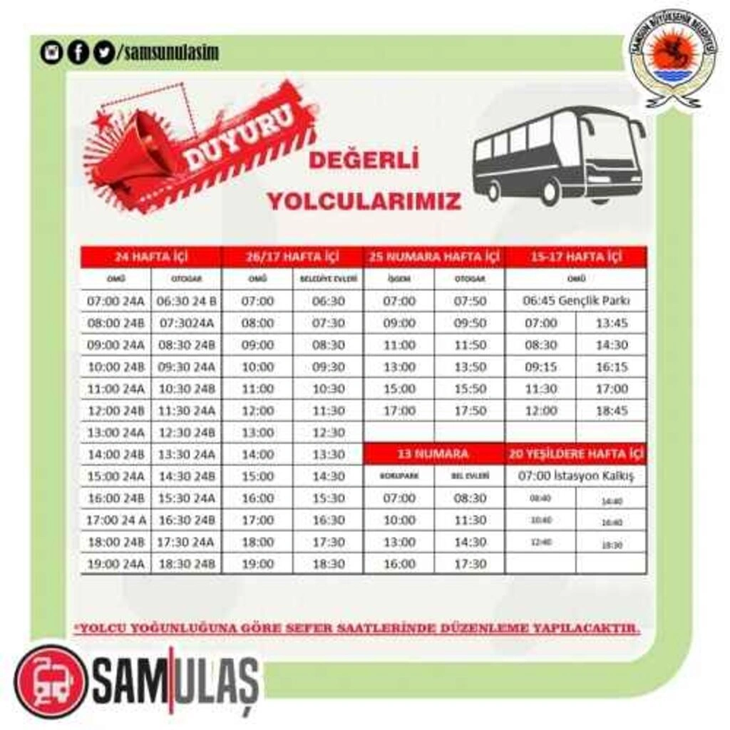 Samsun tramvay ve otobüs sefer saatleri (30 Nisan 2021) tam kapanma dönemi