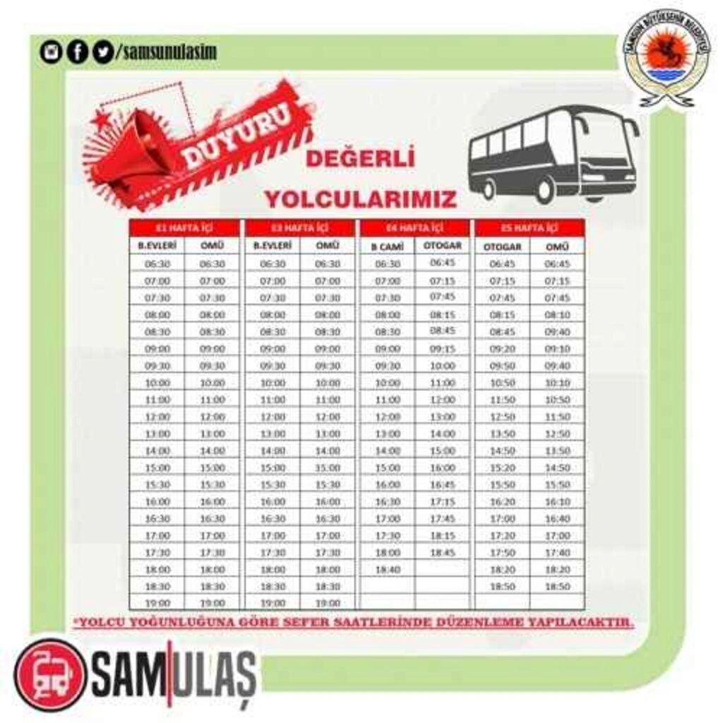 Samsun tramvay ve otobüs sefer saatleri (30 Nisan 2021) tam kapanma dönemi