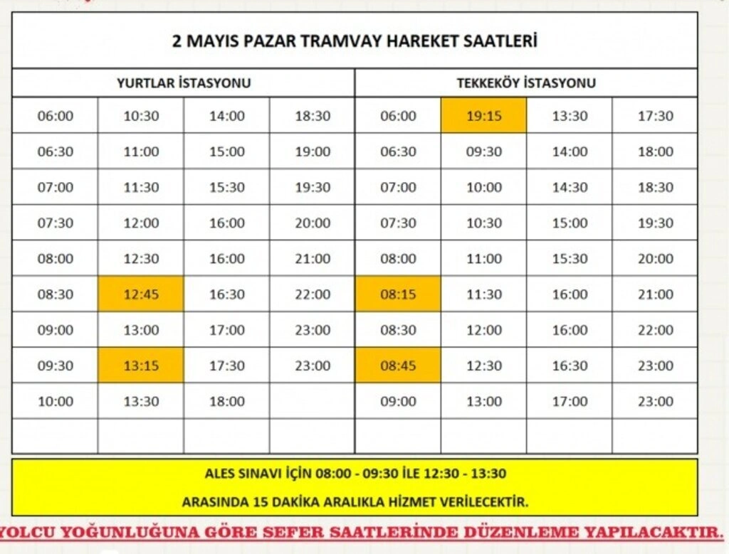2 Mayıs Pazar Samsun tramvay ve otobüs sefer saatleri tam kapanma dönemi - Tramvay otobüs Ales düzenlemesi