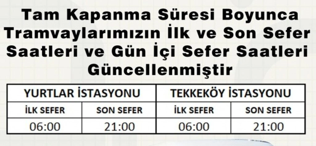 Samsun Tam Kapanma Tramvay Saatleri (3 Mayıs 2021)