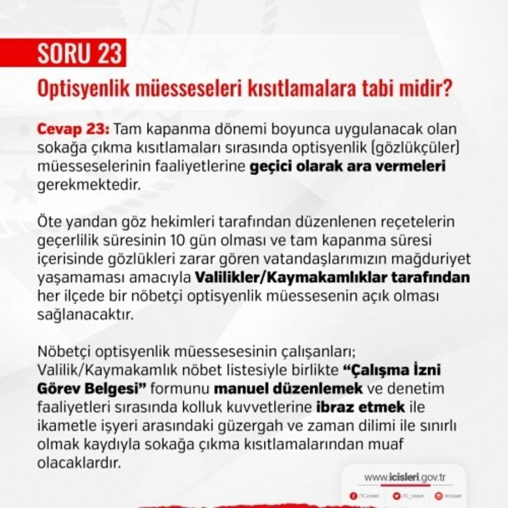 Optisyenlik, elektrik ve doğalgaz tamir ve bakım ekipleri, çiftçileri ilgilendiren tam kapanma soru ve yanıtları