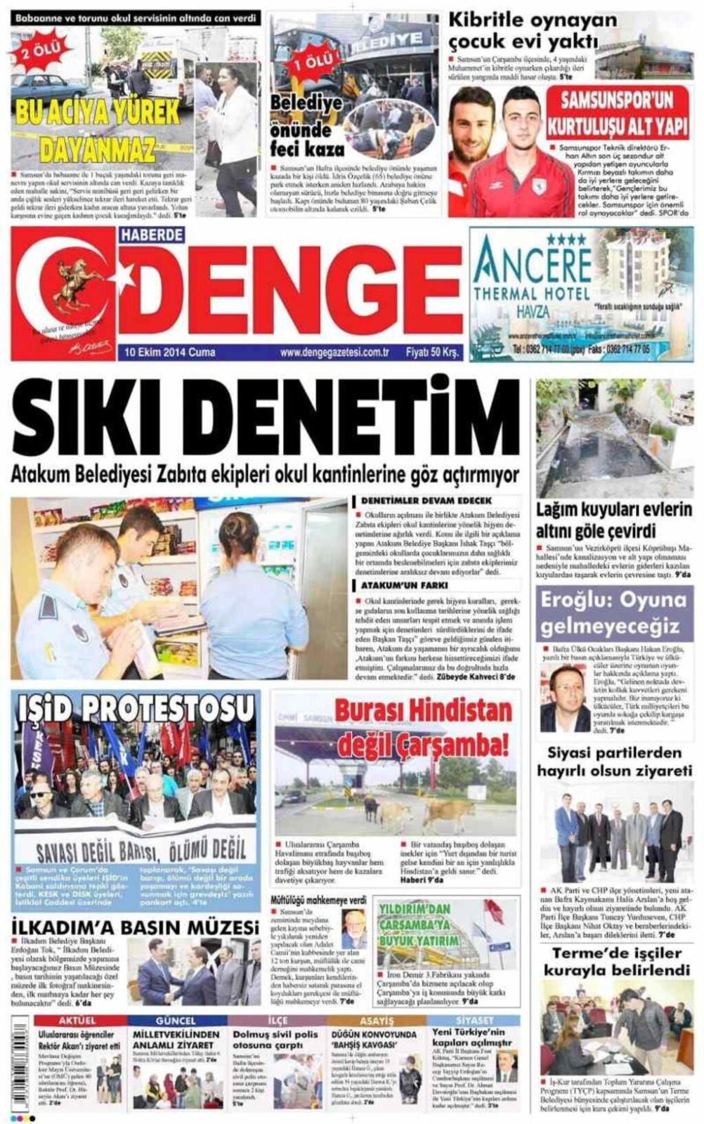 10 Ekim Cuma Samsun Yerel Gazeteleri