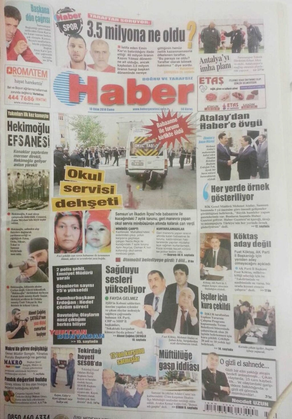 10 Ekim Cuma Samsun Yerel Gazeteleri