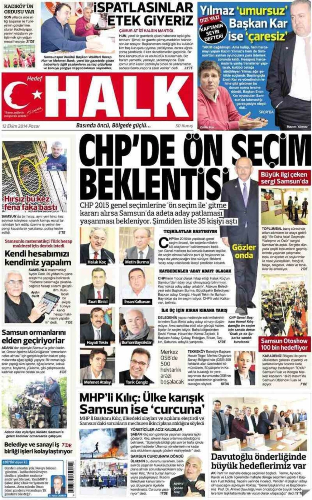 12 Ekim Pazar Samsun Yerel Gazeteleri