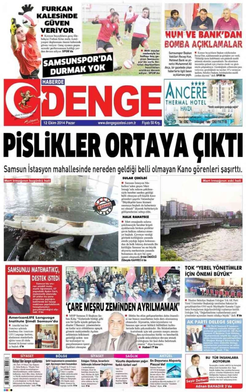 12 Ekim Pazar Samsun Yerel Gazeteleri