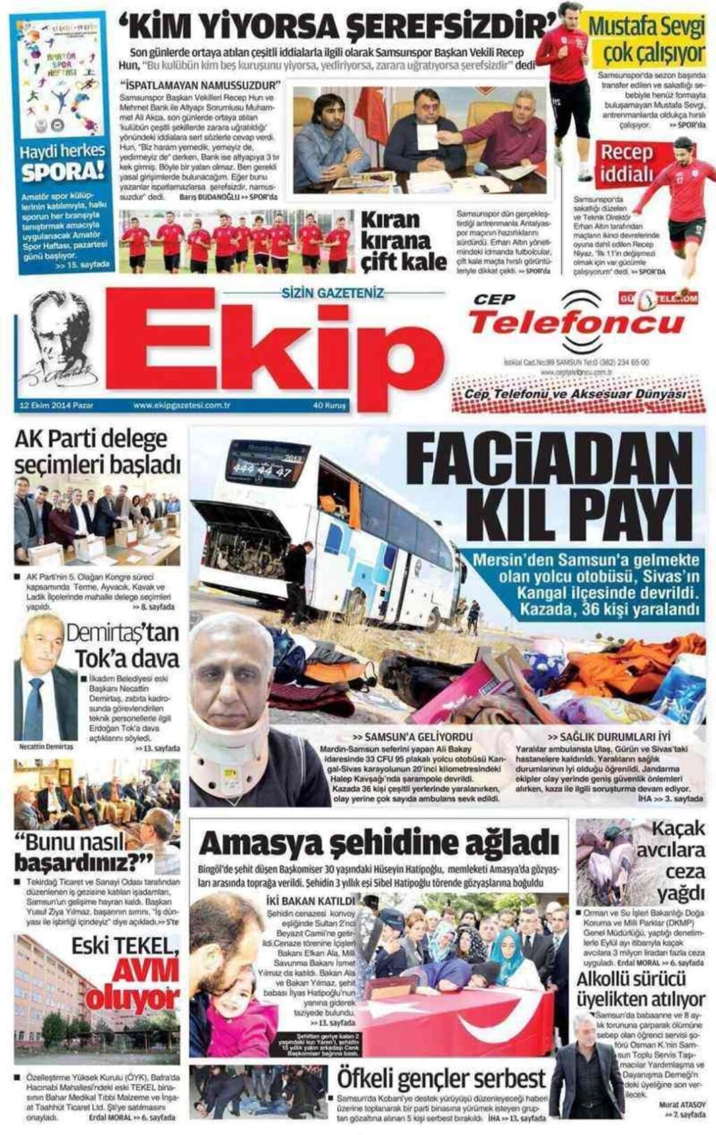 12 Ekim Pazar Samsun Yerel Gazeteleri