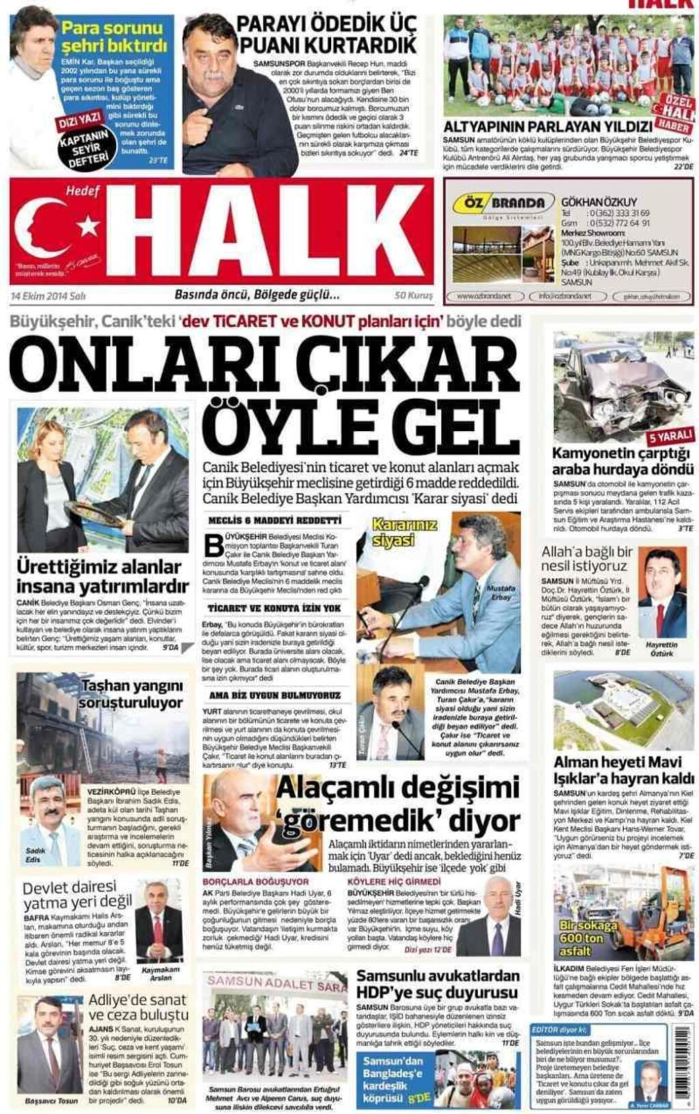 14 Ekim Salı Samsun Yerel Gazeteleri