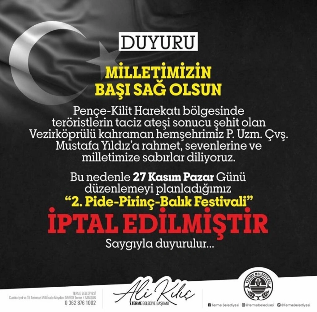 Terme Pide Pirinç Balık Festivali iptal edildi