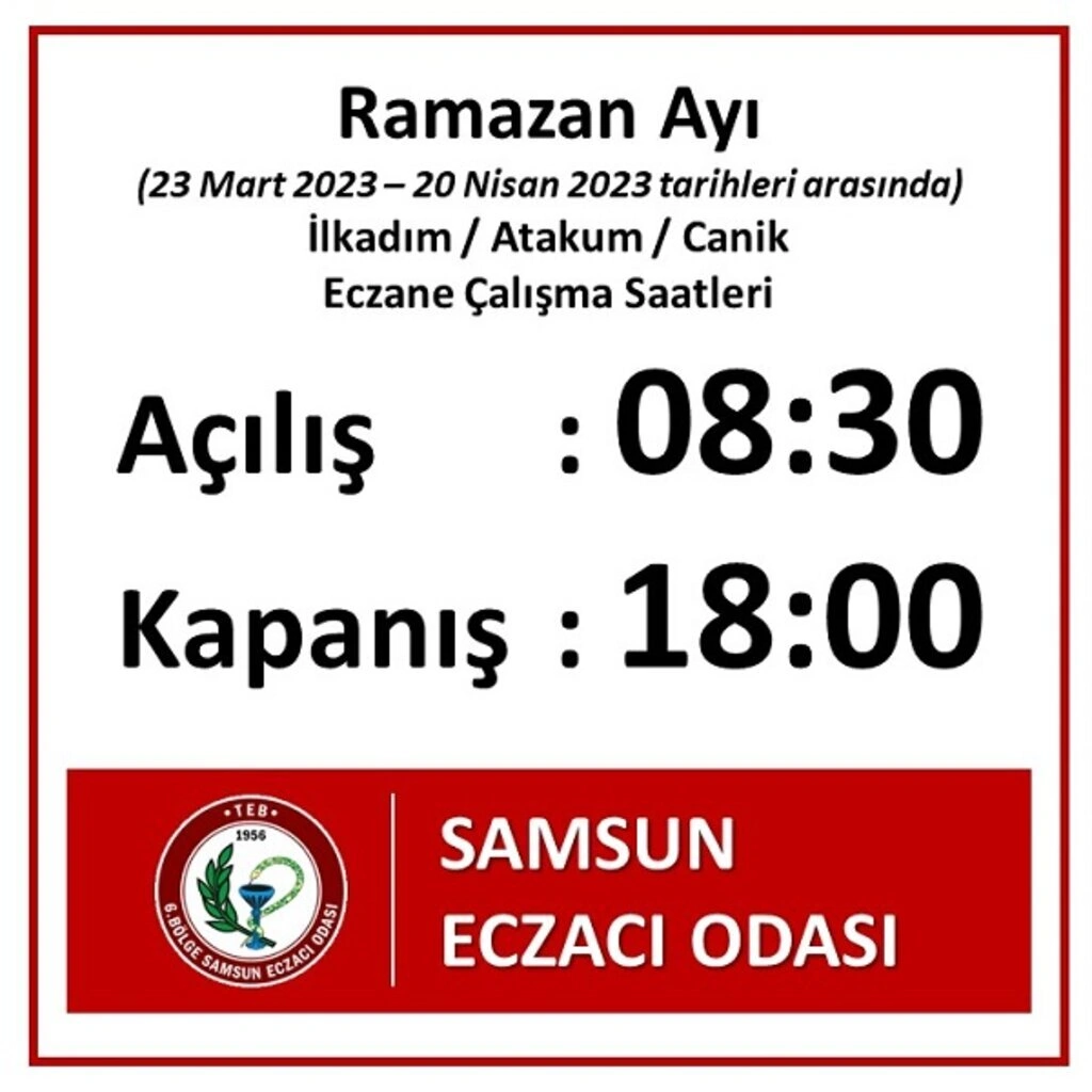 Samsun'da eczanelerin açılış ve kapanış saatlerine düzenleme
