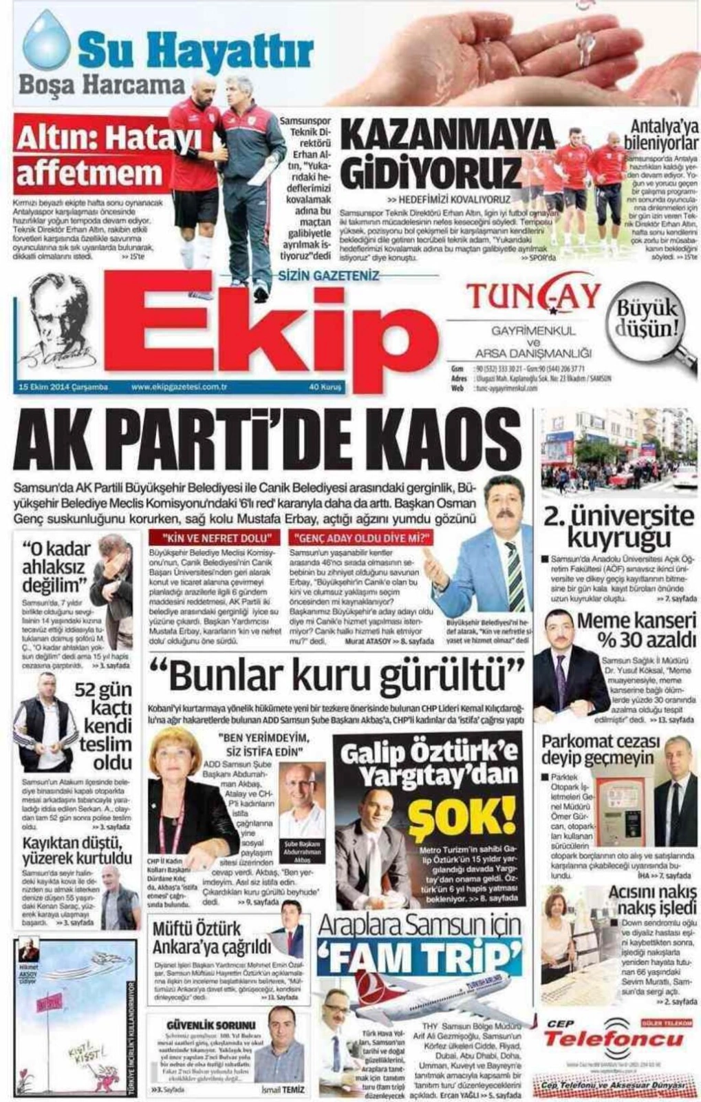15 Ekim Samsun'un Yerel Gazeteleri