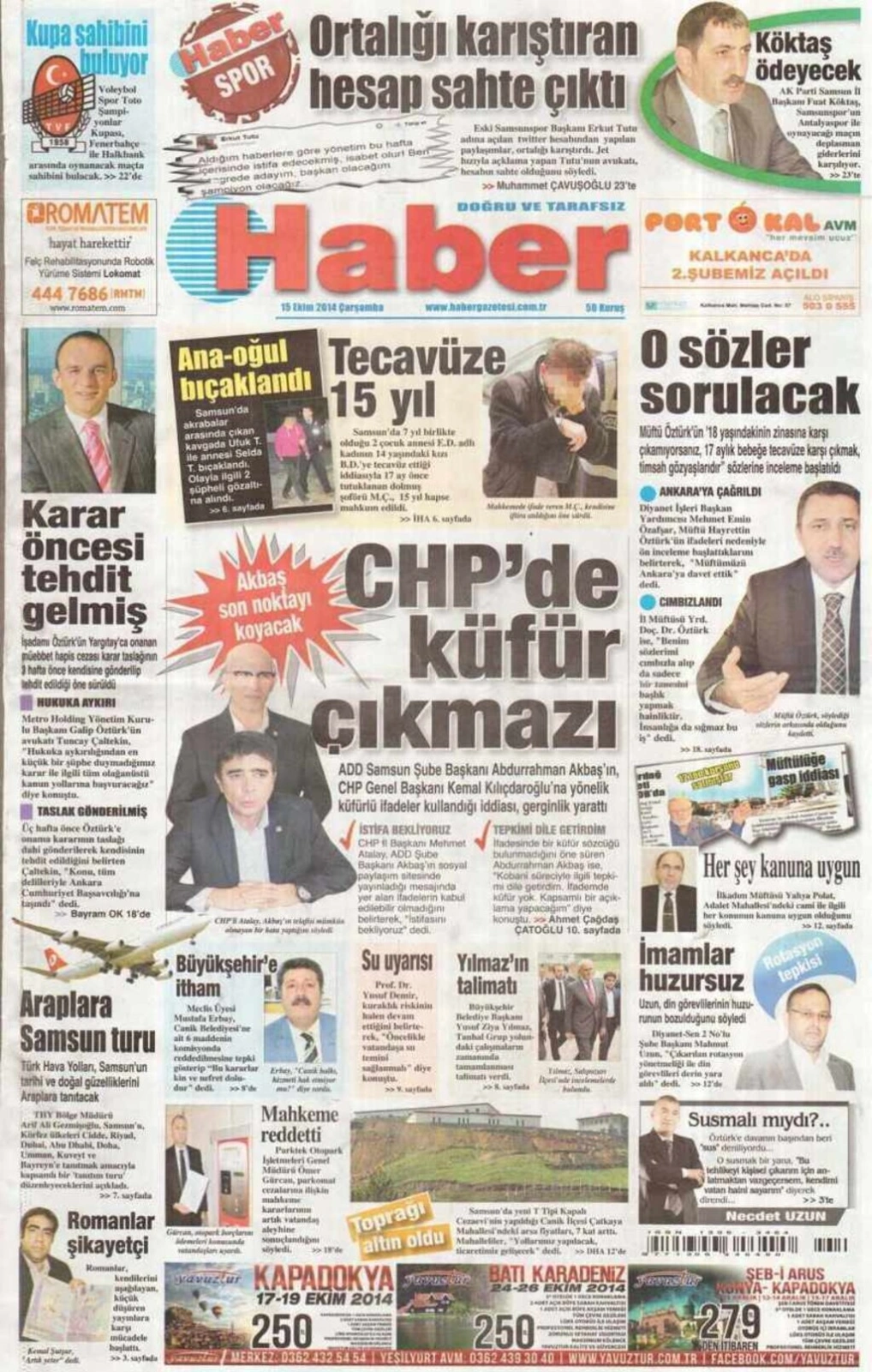15 Ekim Samsun'un Yerel Gazeteleri