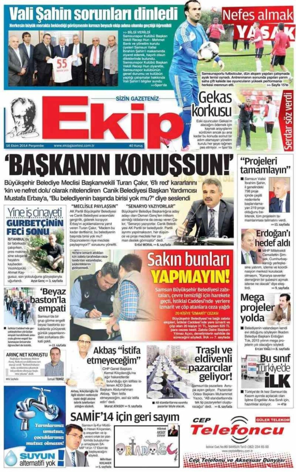 16 Ekim Samsun'un Yerel Gazeteleri