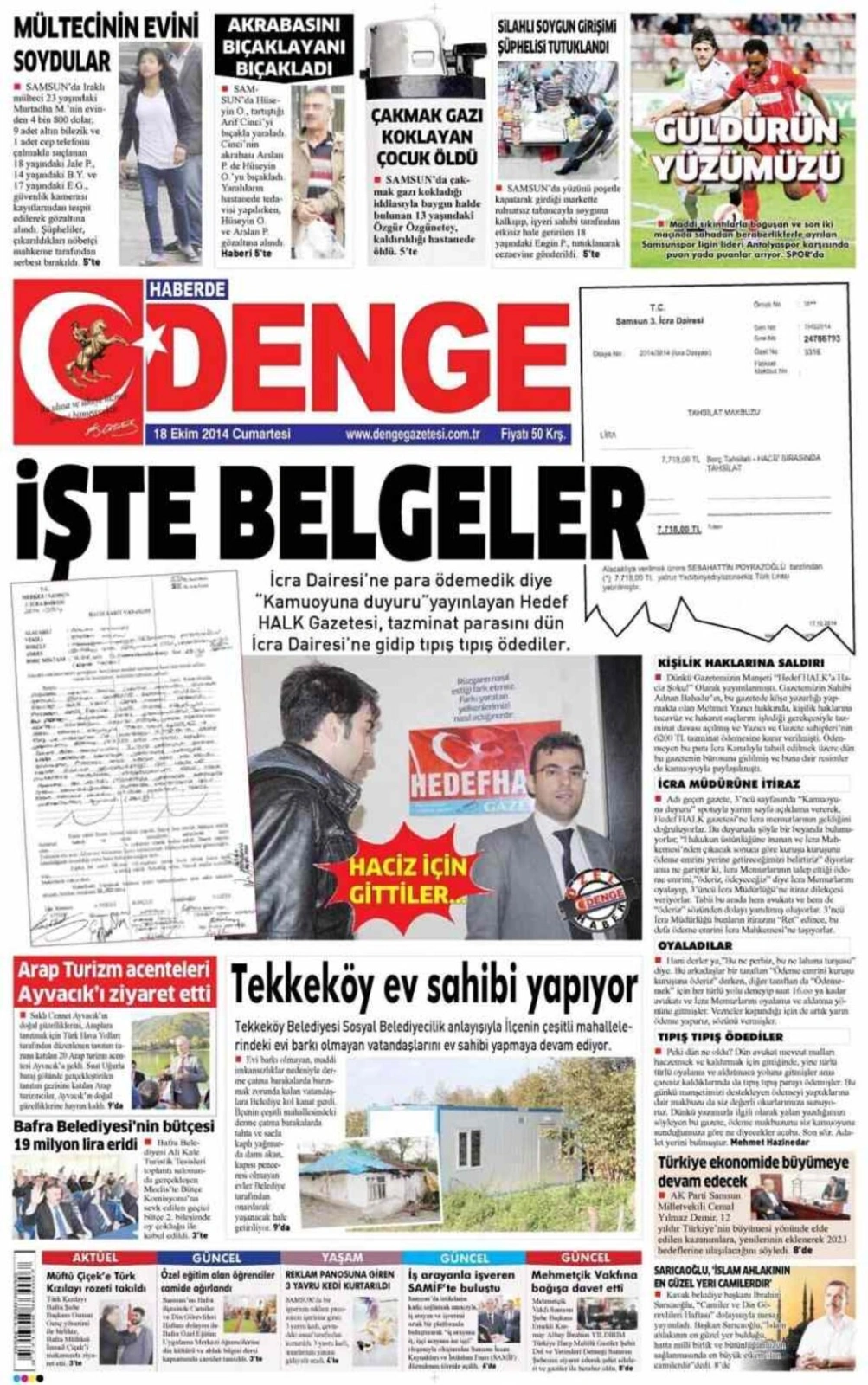 18 Ekim Cumartesi Samsun Yerel Gazeteleri