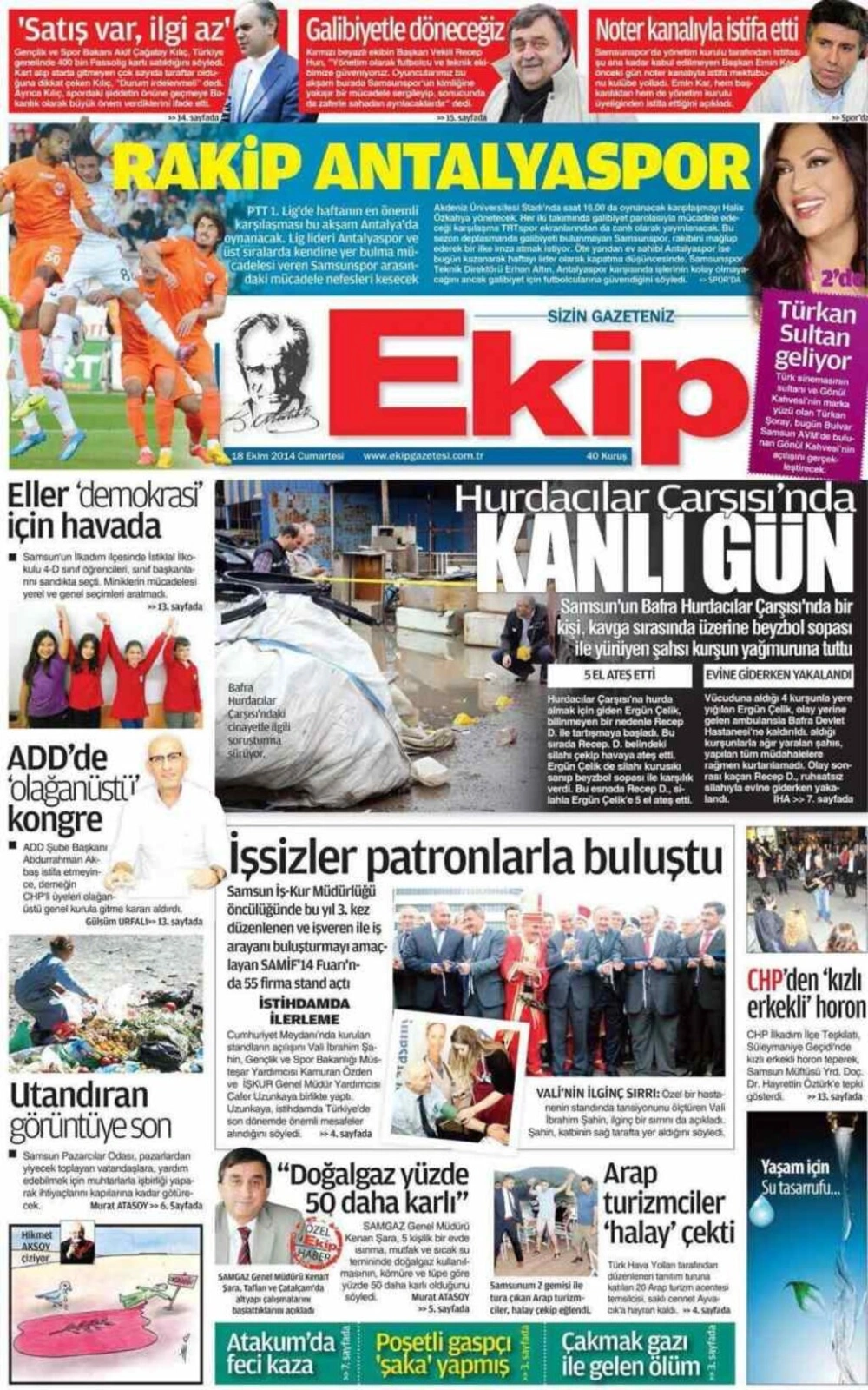 18 Ekim Cumartesi Samsun Yerel Gazeteleri
