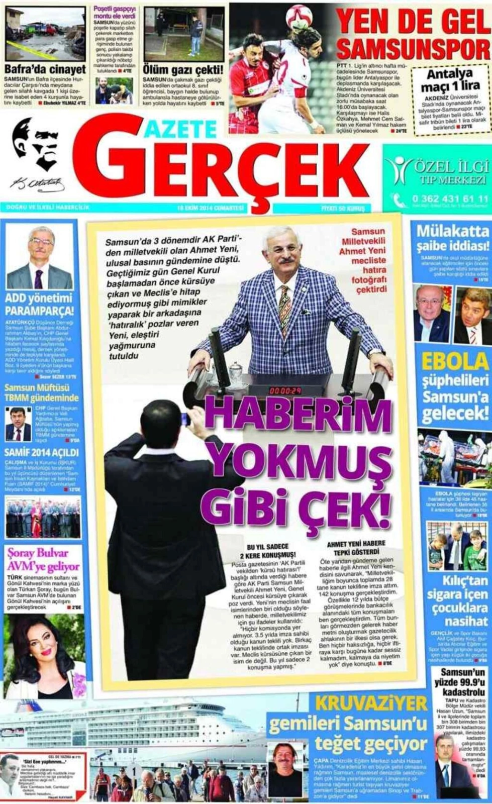18 Ekim Cumartesi Samsun Yerel Gazeteleri