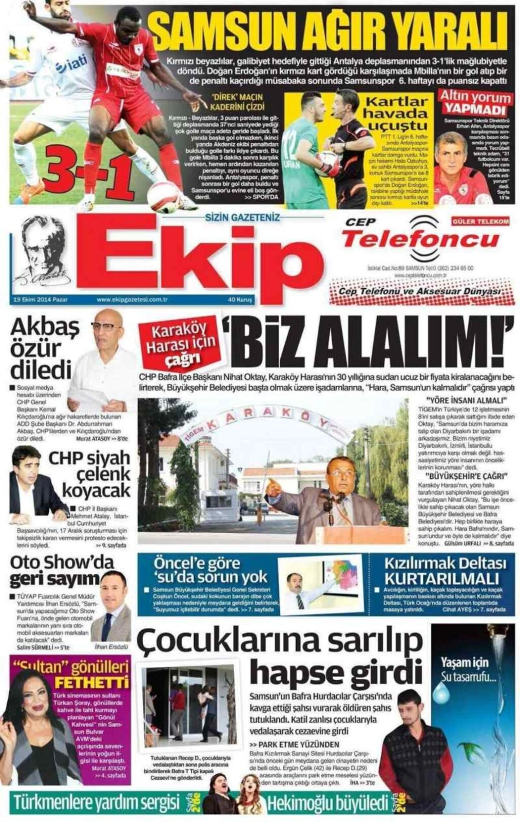 19 Ekim Pazar Samsun Yerel Gazeteleri