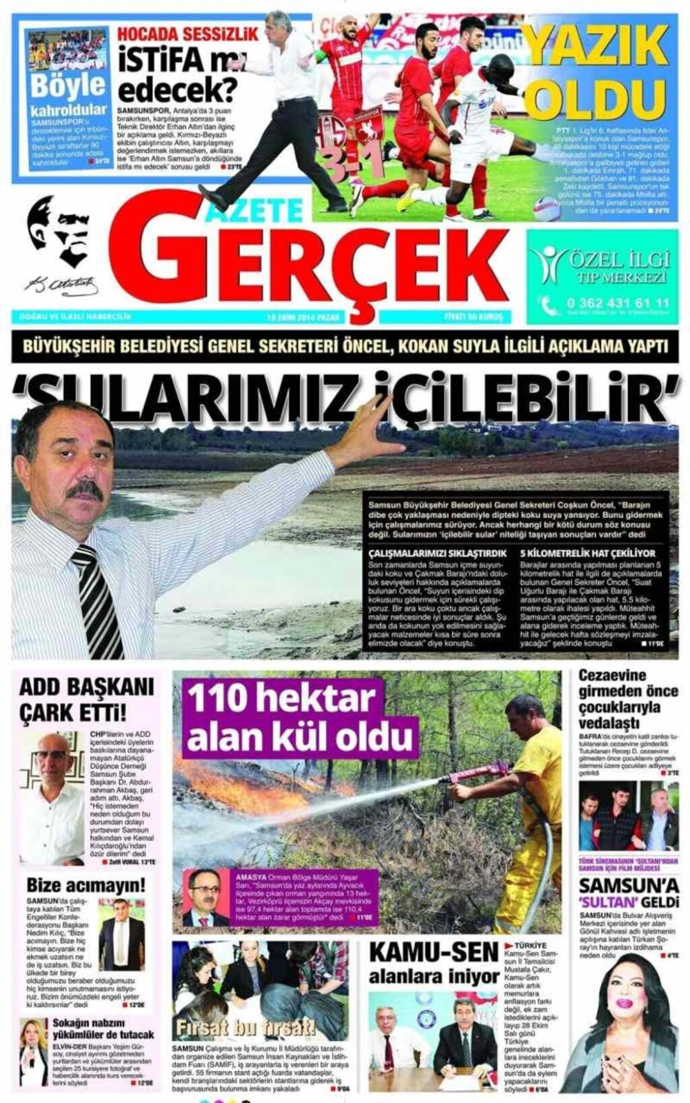 19 Ekim Pazar Samsun Yerel Gazeteleri