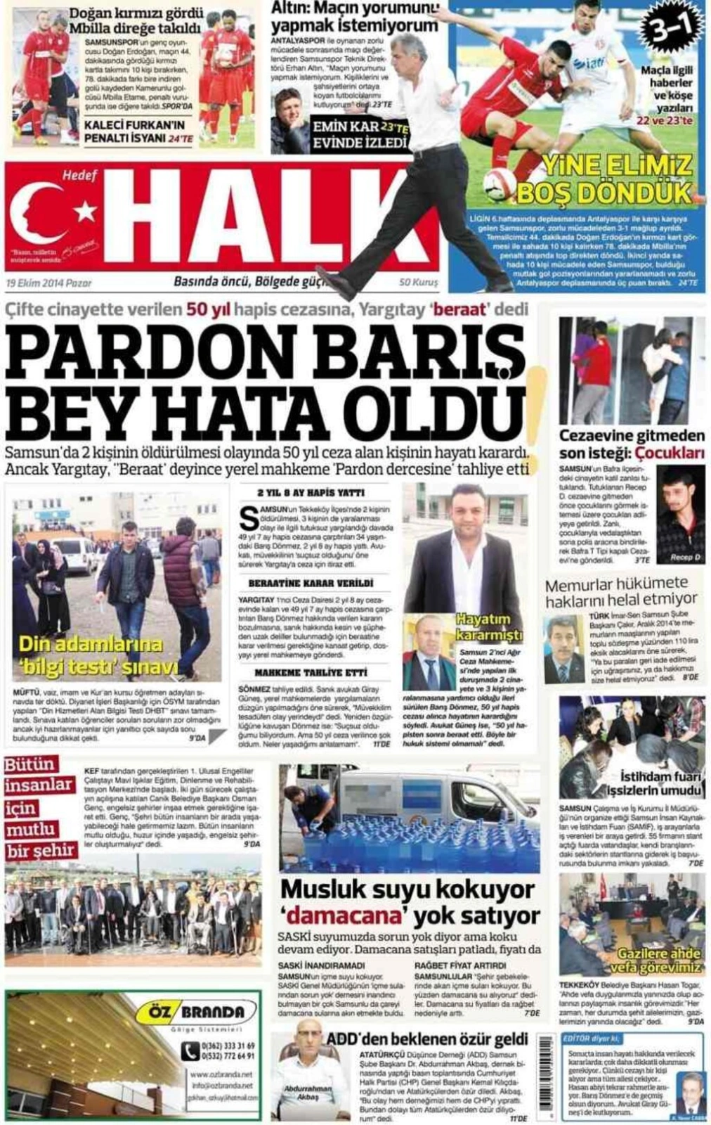 19 Ekim Pazar Samsun Yerel Gazeteleri