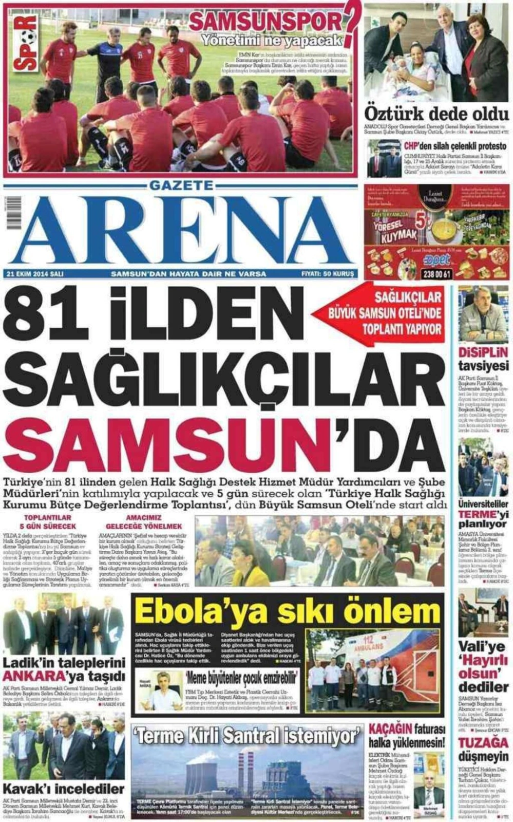 21 Ekim Salı Yerel Gazetelerin birinci sayfaları