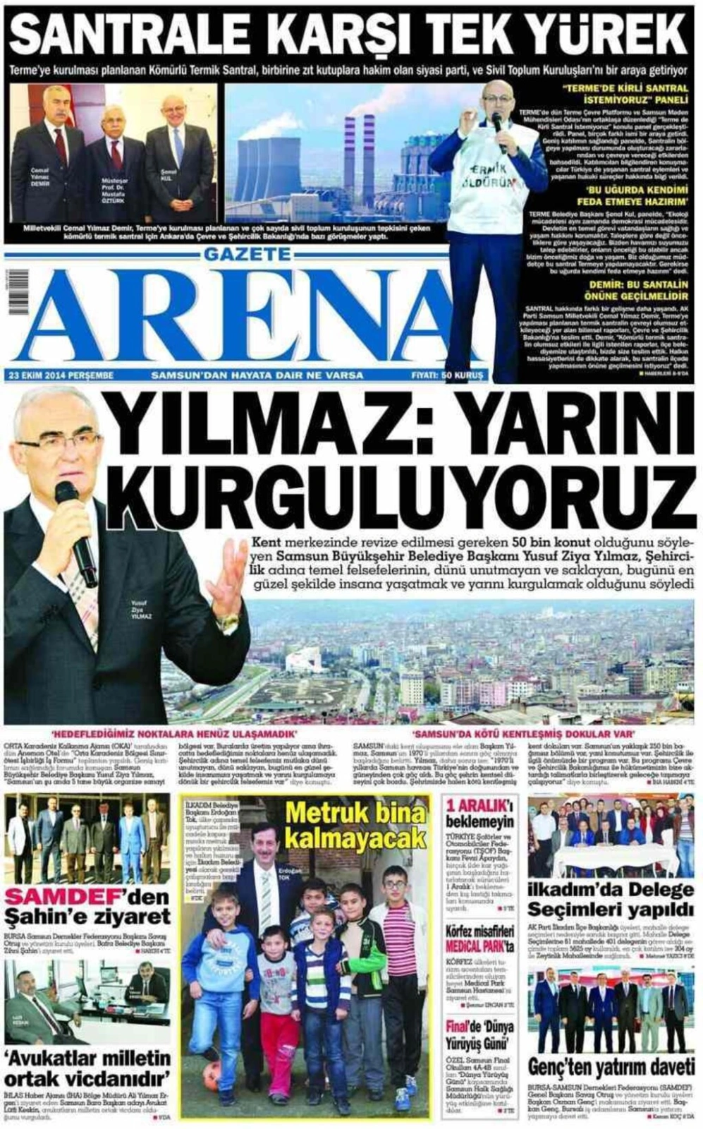 23 Ekim Perşembe yerel gazeteler