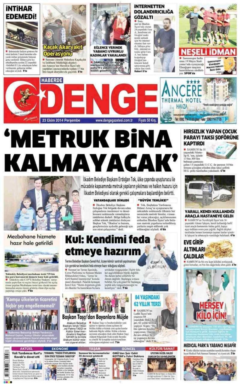 23 Ekim Perşembe yerel gazeteler