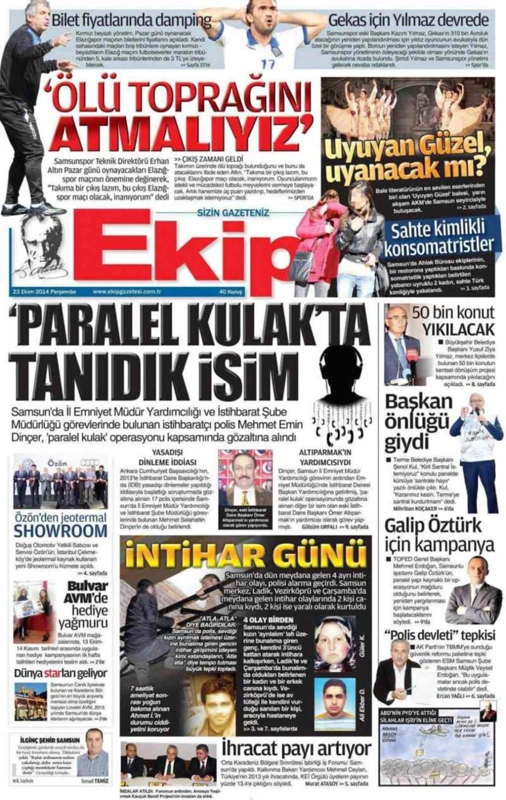 23 Ekim Perşembe yerel gazeteler