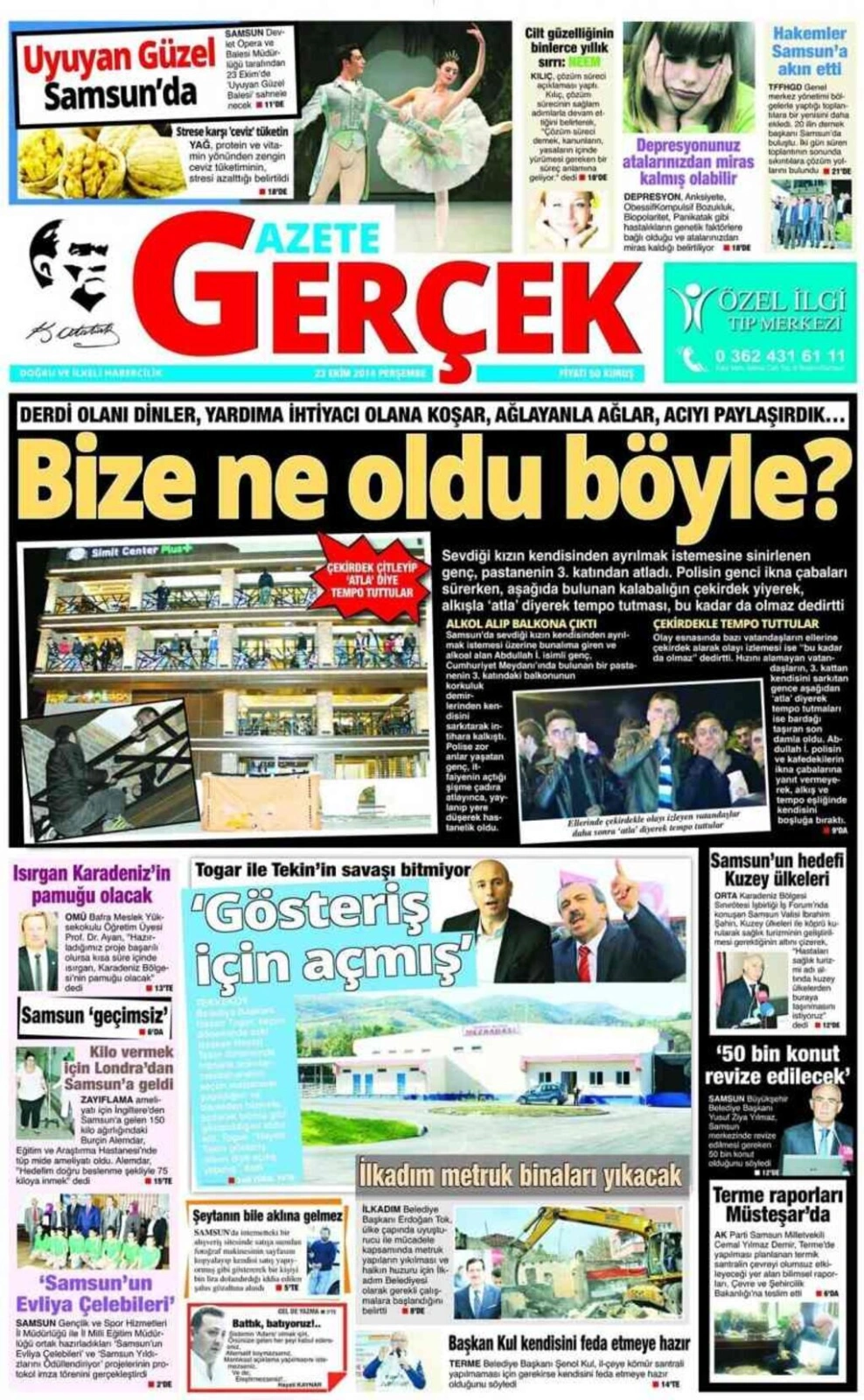 23 Ekim Perşembe yerel gazeteler