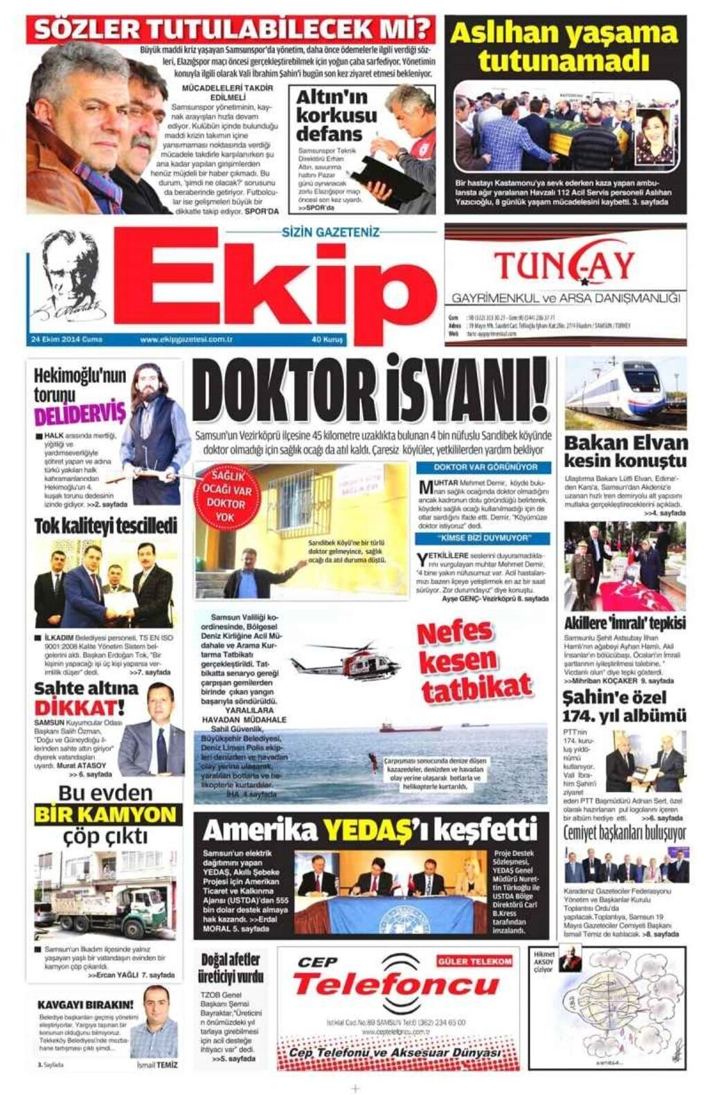 24 Ekim Cuma günü gazeteleri