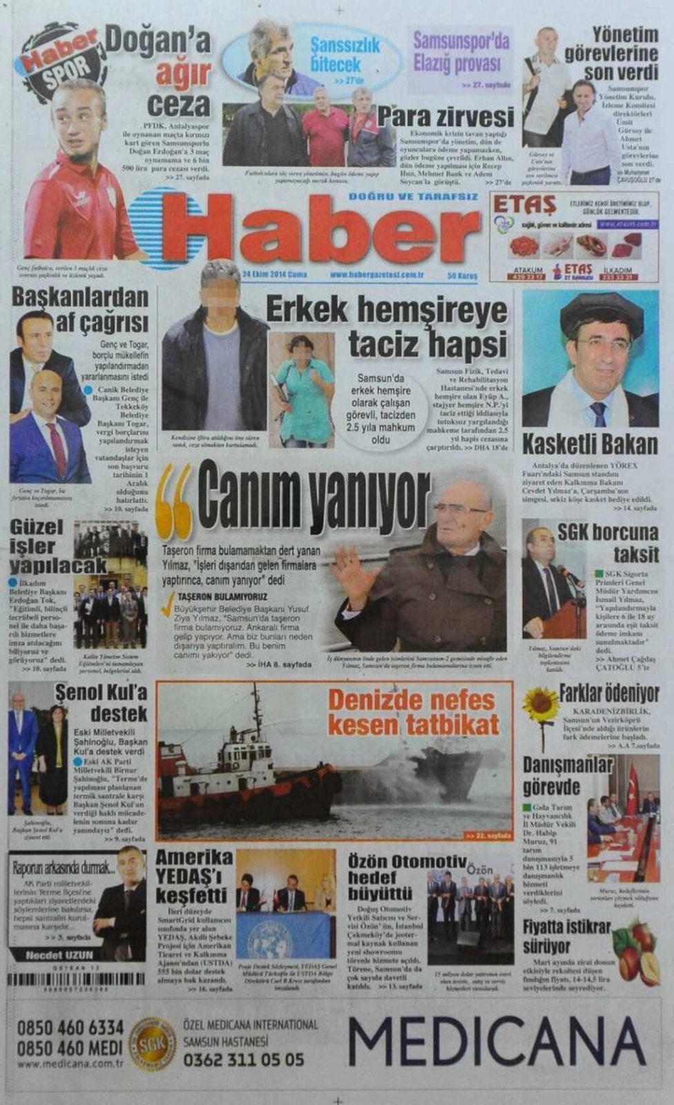 24 Ekim Cuma günü gazeteleri