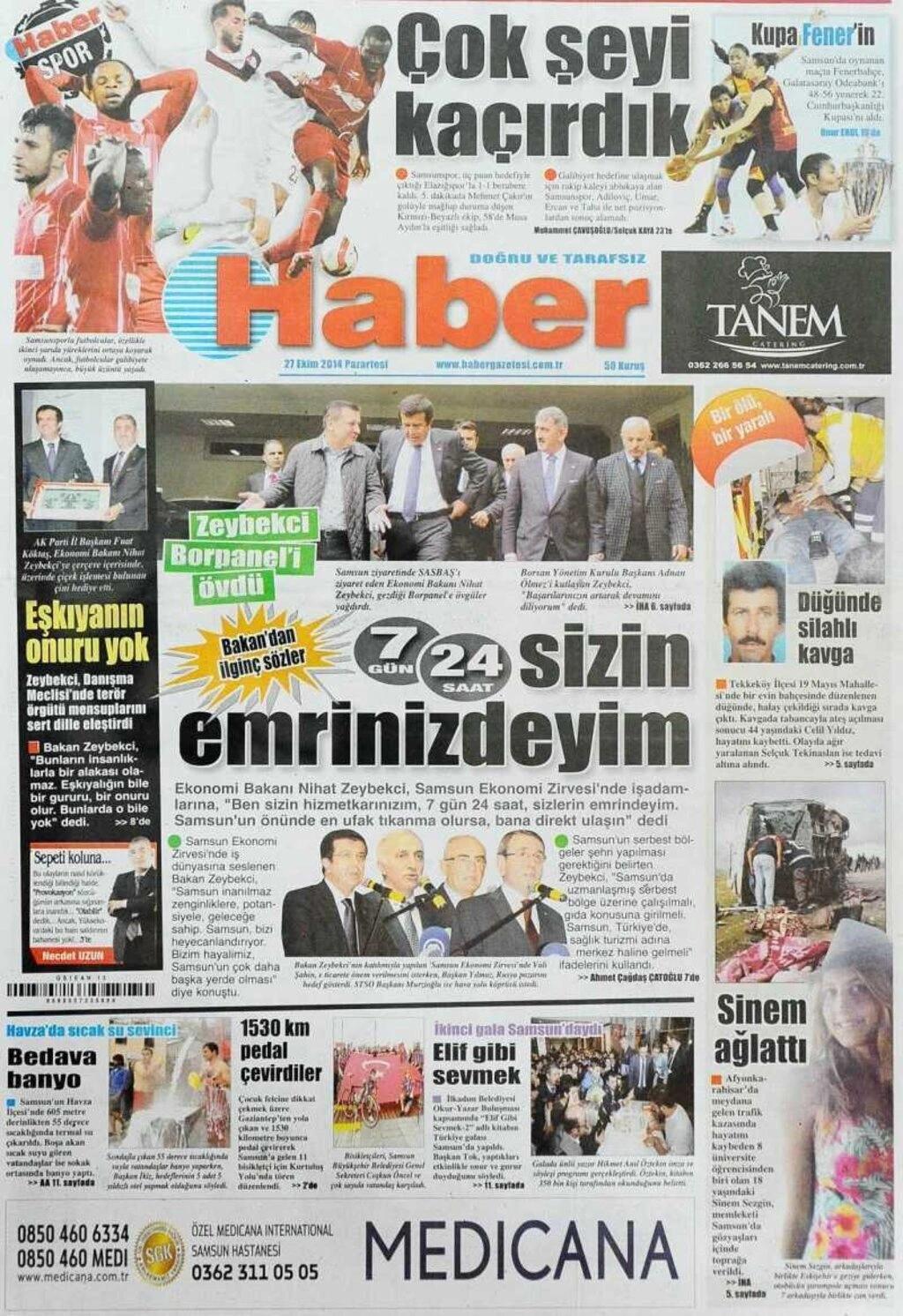 27 Ekim Pazartesi günü Samsun'un yerel gazeteleri