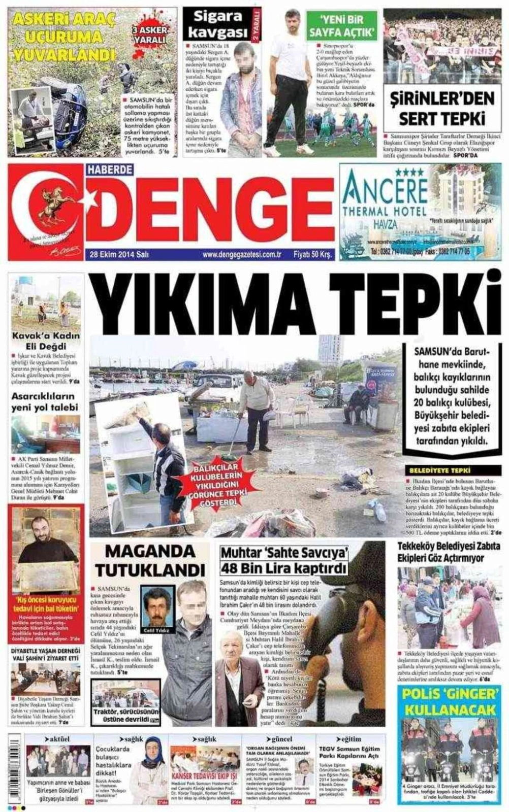28 Ekim Salı Samsun'un yerel gazeteleri