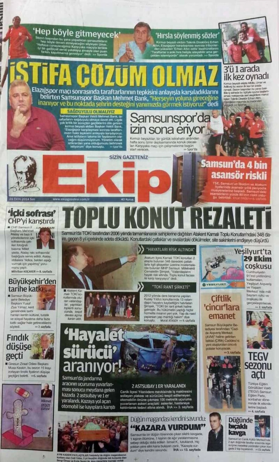 28 Ekim Salı Samsun'un yerel gazeteleri