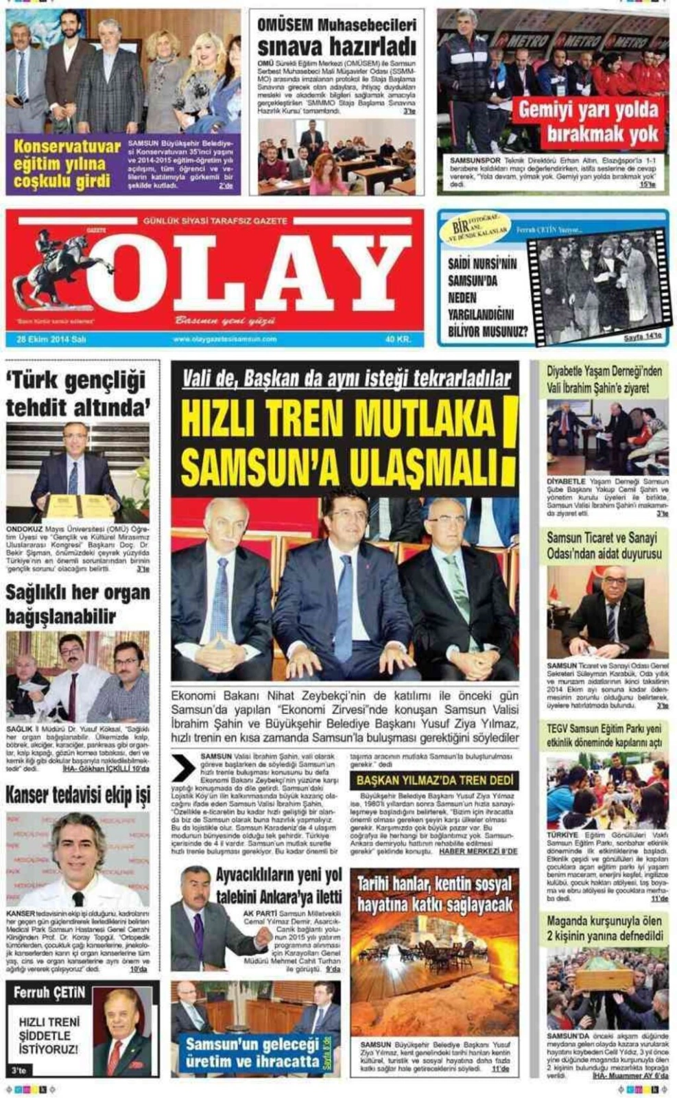 28 Ekim Salı Samsun'un yerel gazeteleri